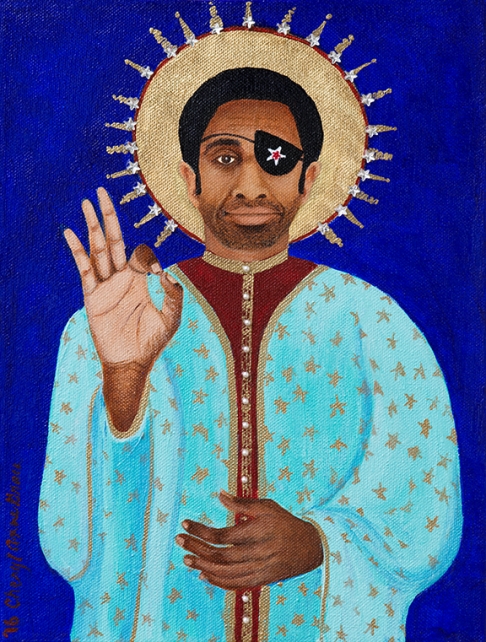 Saint Booker by Cheryl Anne Grace | Acrylic, gold leaf, rhinestones on deep canvas Saint Booker